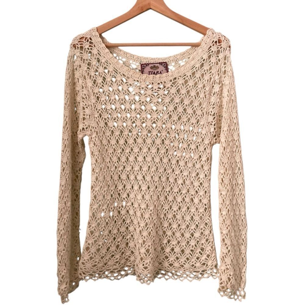 Tiara Knit Gypsy/Boho Lace Long Sleeve Top in Size Medium